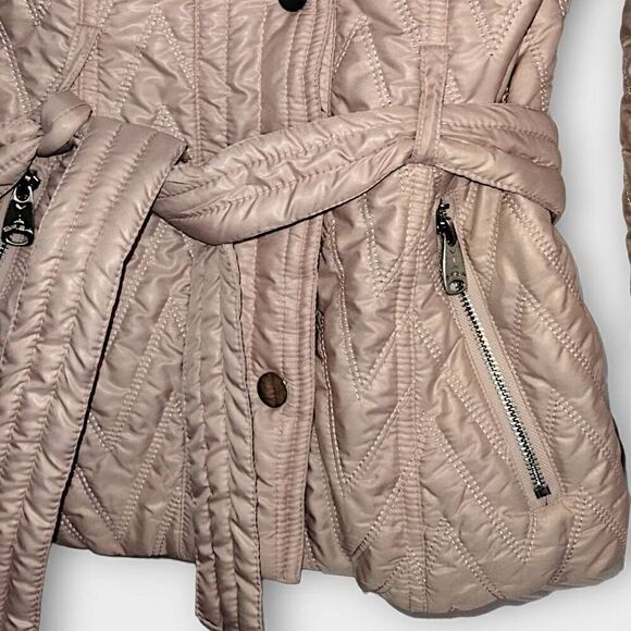 Via Spiga Womens Puffer Sz XS Pink Jacket Hood Belted classiccore Whimsicore Y2K - Picture 3 of 10